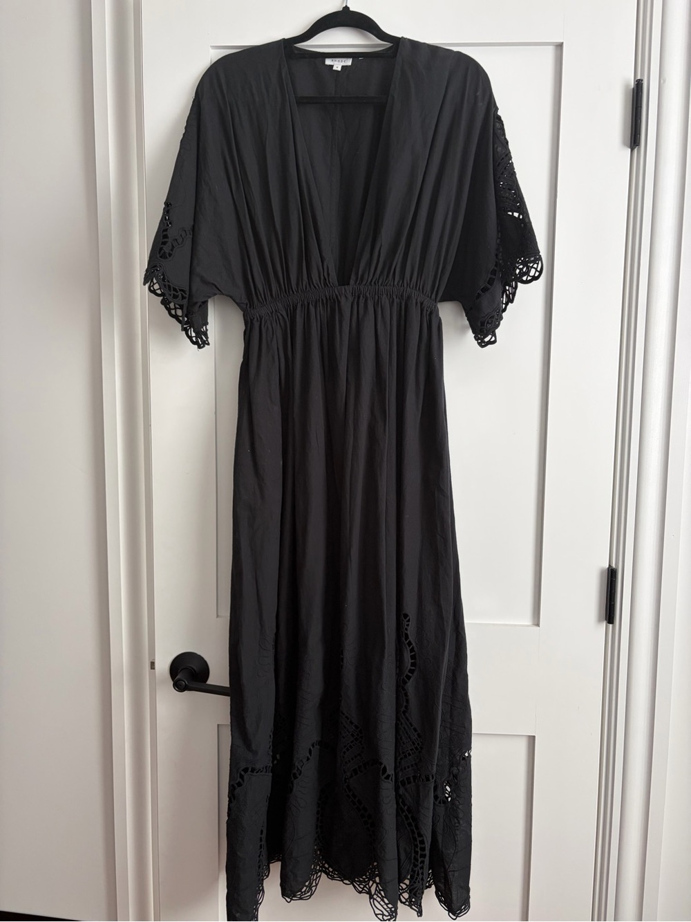 RHODE Black Lace-Trim Maxi Dress